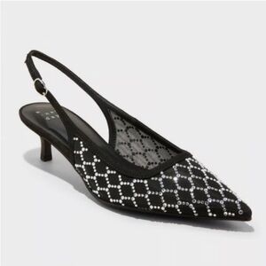 Gigi Embellished Sling Back Kitten Heels